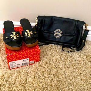 Black Tory Burch mid wedge sandals
